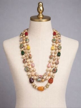 Gold Plated Kundan & Pearl Long Necklace Set | Bridal Ethnic Necklace